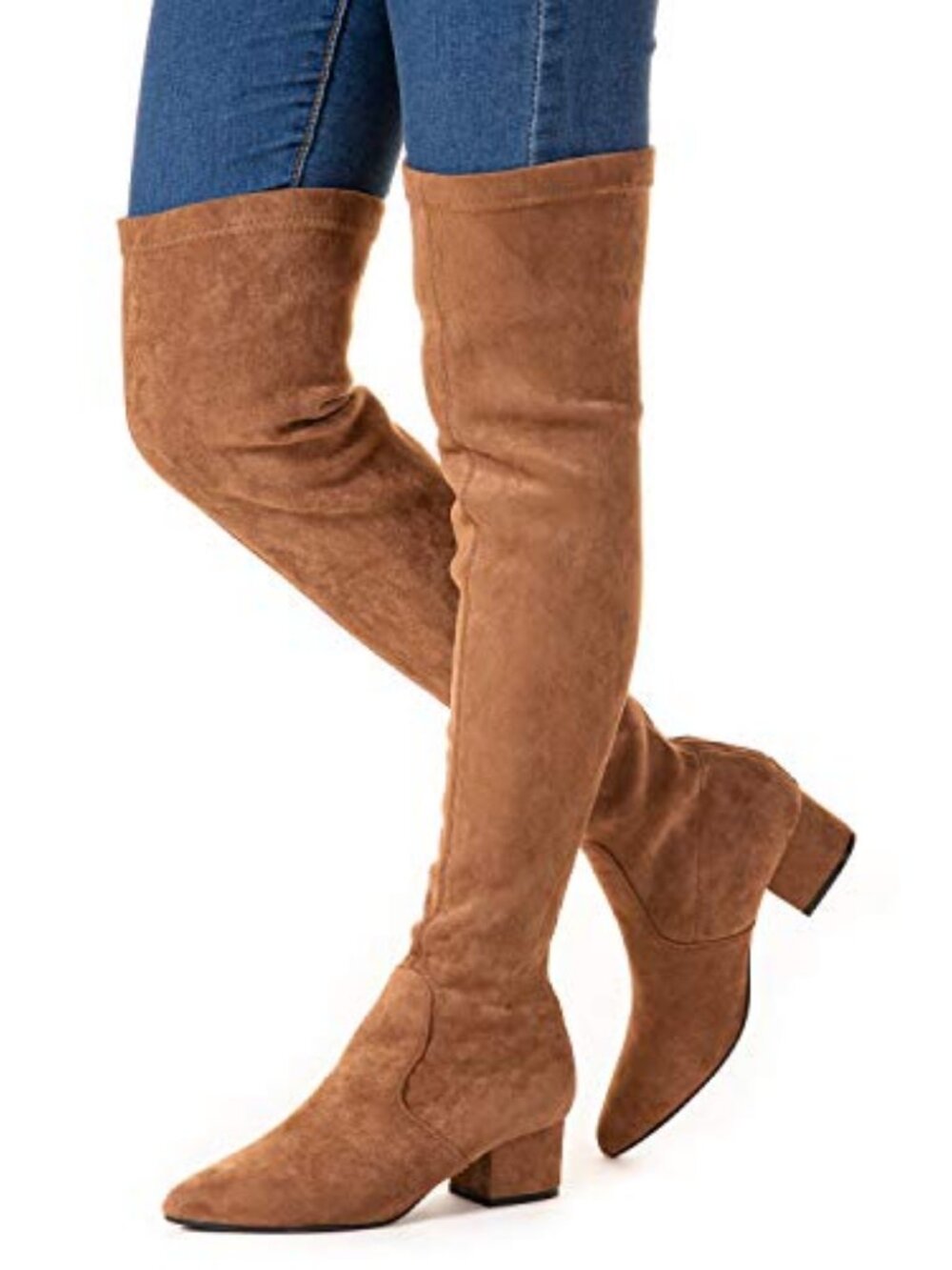 Women Over the Knee Boots Thigh High Suede Block Winter Low Above Flat Long OTK